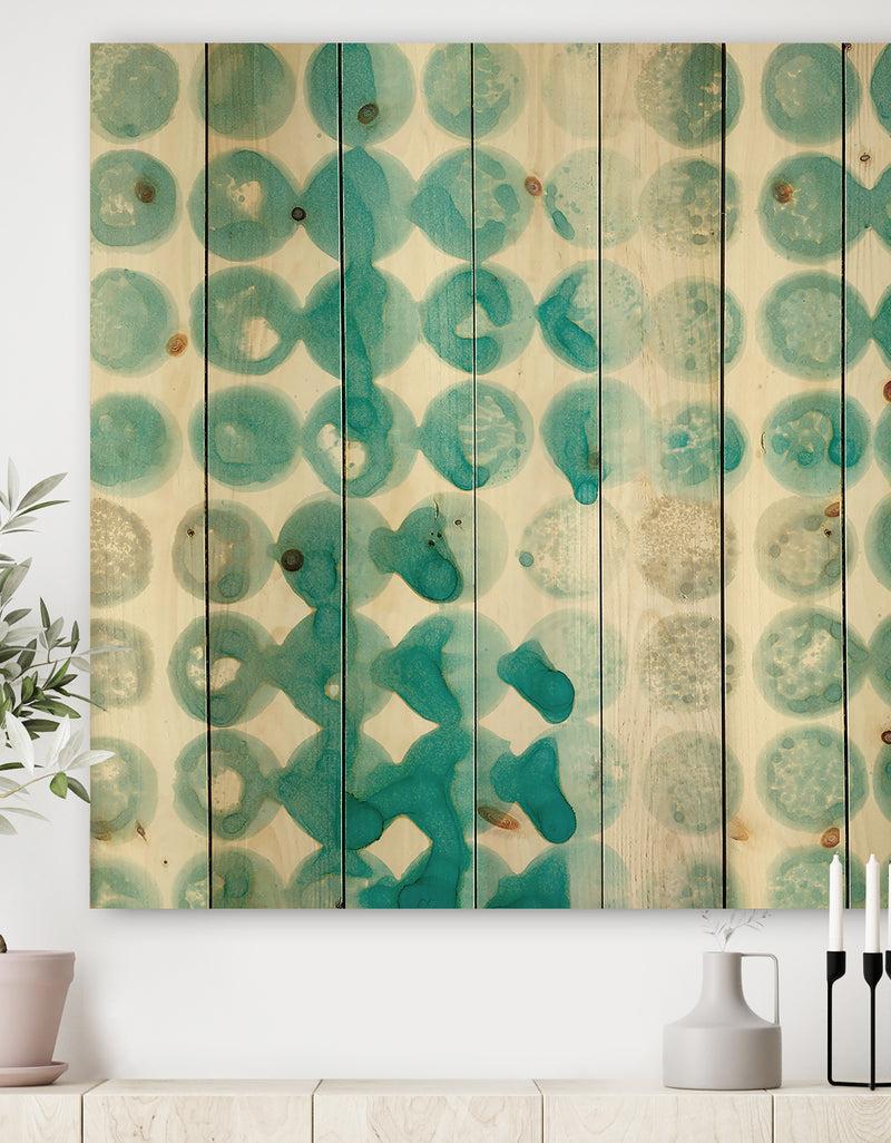 DesignQ Turquoise Watercolor geometrical II - Modern & Transitional Print on Natural Pine Wood