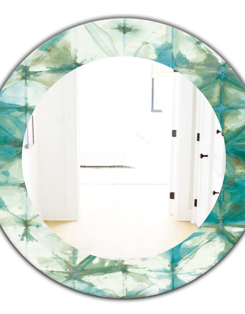 DesignQ Turquoise Watercolor Geometrical III - Mid-Century Mirror - Oval Or Round Wall Mirror