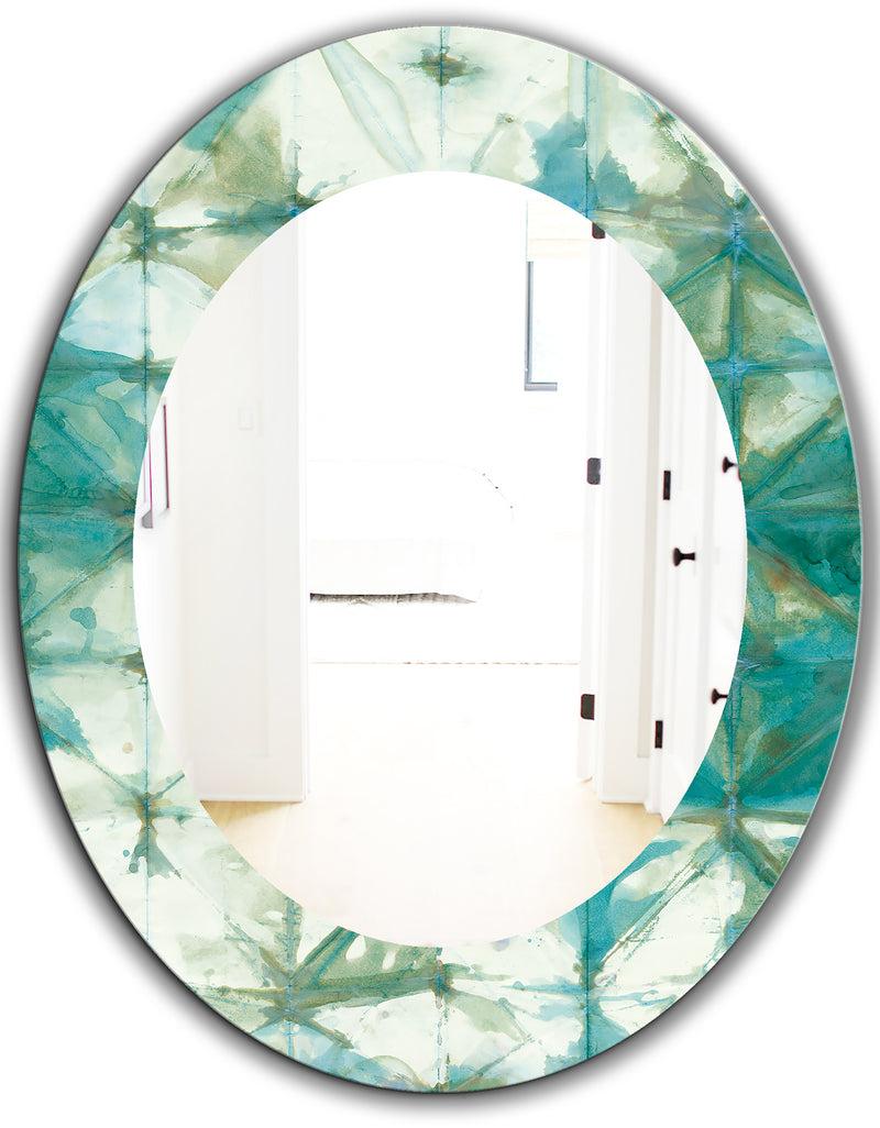 DesignQ Turquoise Watercolor Geometrical III - Mid-Century Mirror - Oval Or Round Wall Mirror