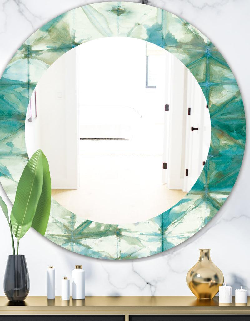 DesignQ Turquoise Watercolor Geometrical III - Mid-Century Mirror - Oval or Round Wall Mirror
