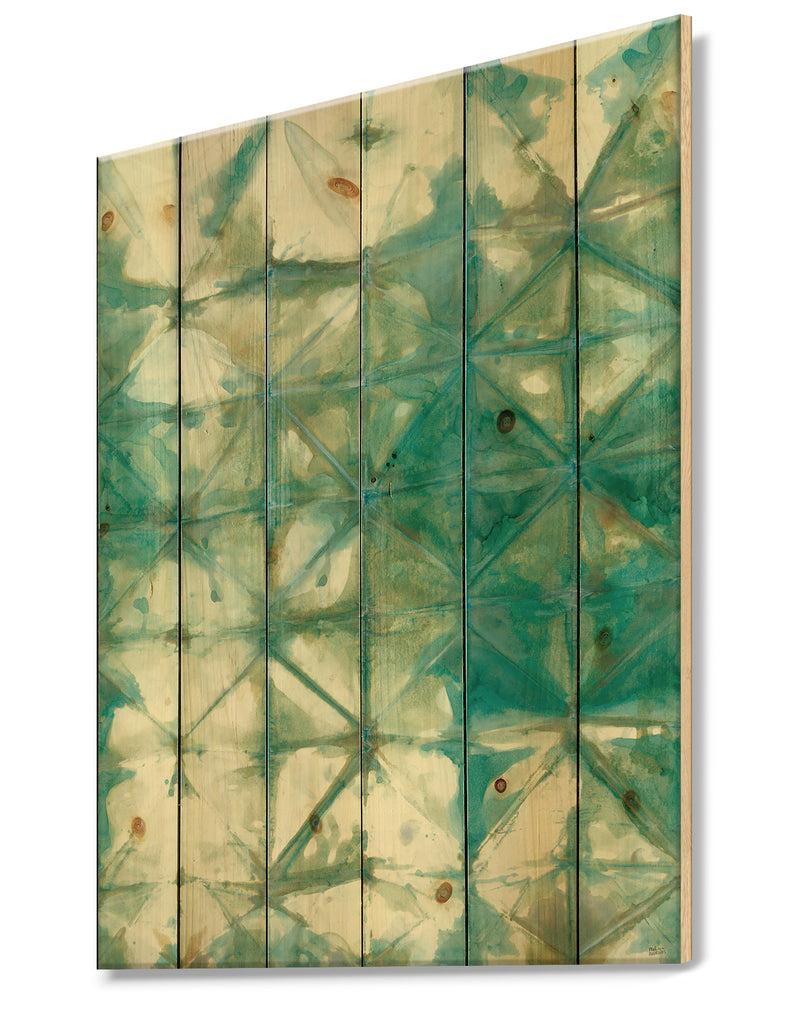 DesignQ Turquoise Watercolor Geometrical III - Modern & Transitional Print On Natural Pine Wood