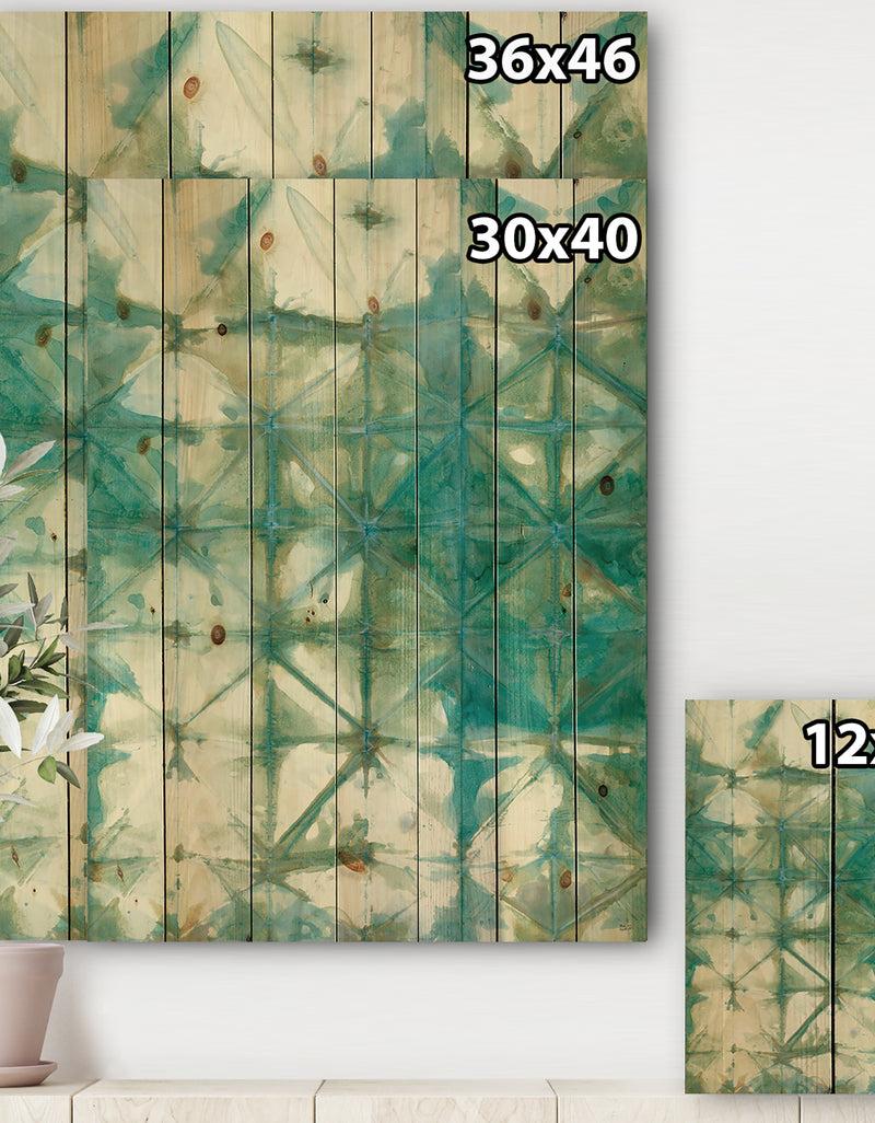 DesignQ Turquoise Watercolor Geometrical III - Modern & Transitional Print On Natural Pine Wood