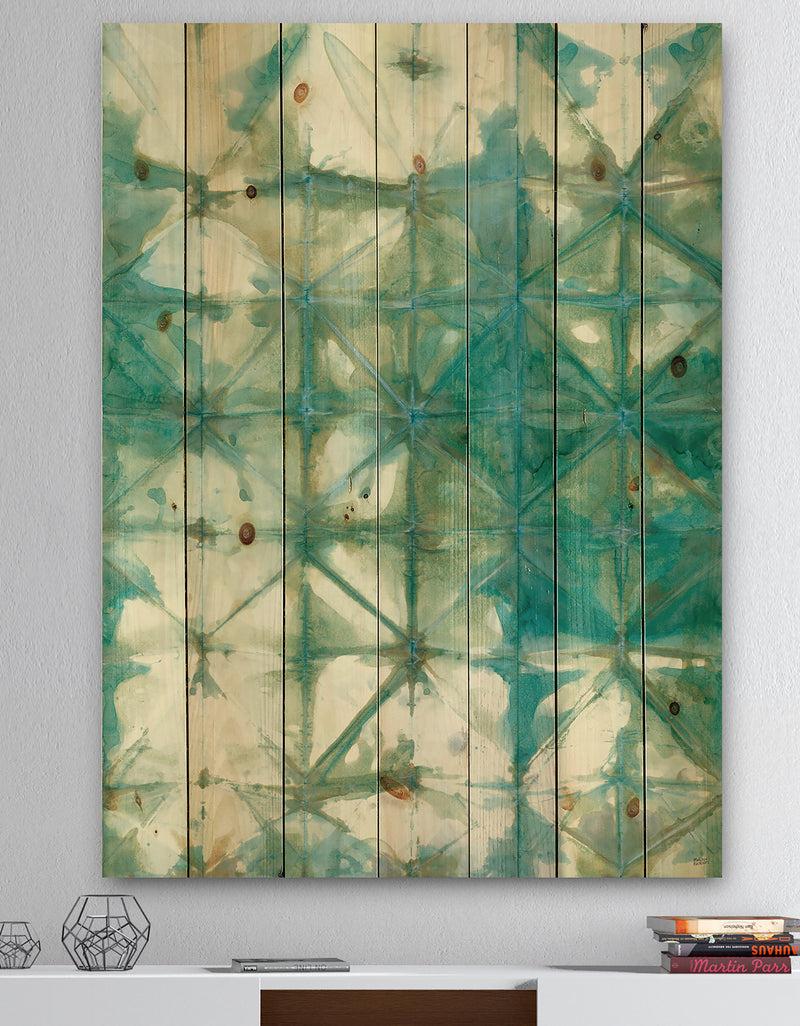 DesignQ Turquoise Watercolor geometrical III - Modern & Transitional Print on Natural Pine Wood