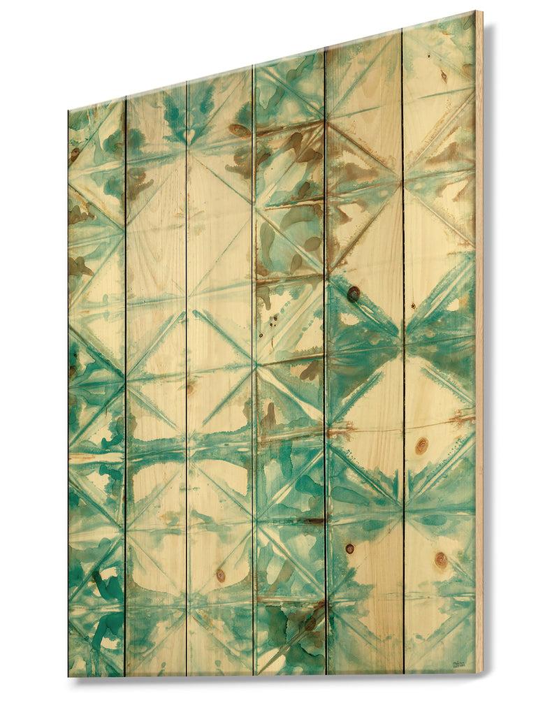 DesignQ Turquoise Watercolor Geometrical IV - Modern & Transitional Print On Natural Pine Wood