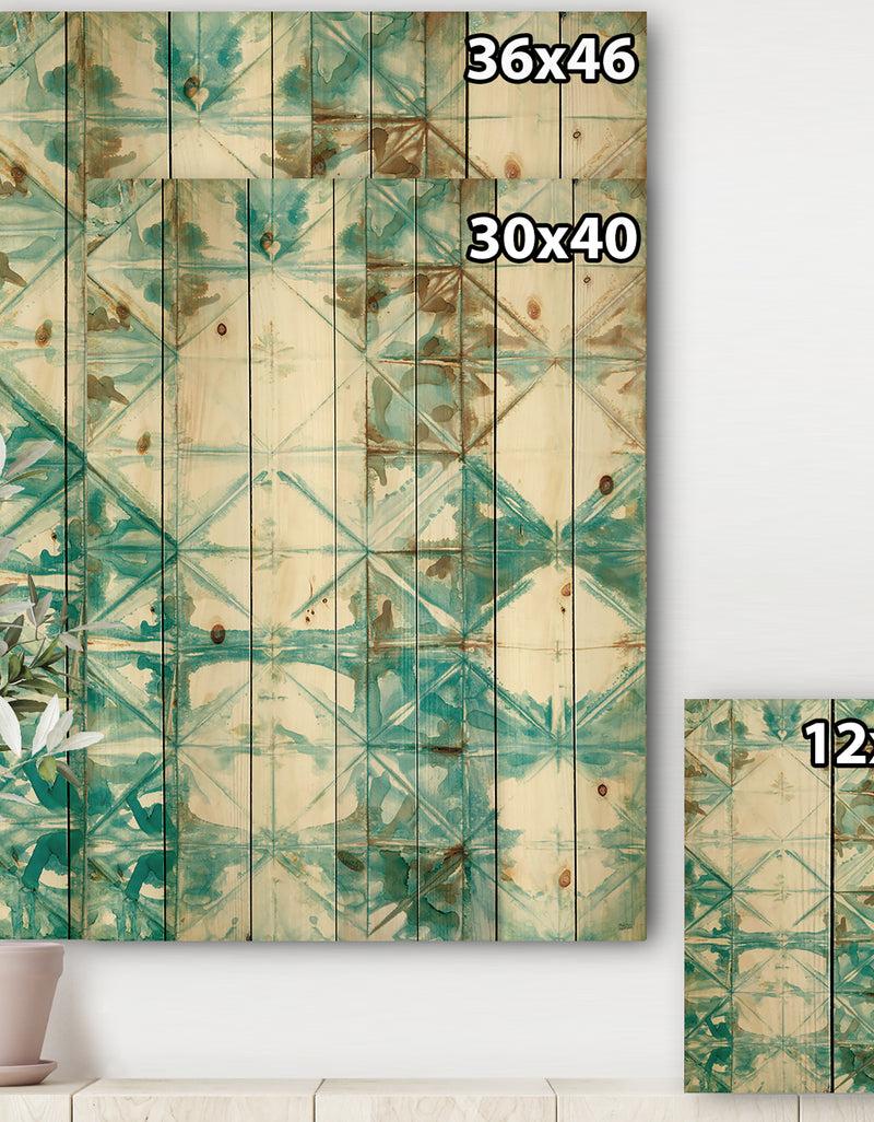 DesignQ Turquoise Watercolor Geometrical IV - Modern & Transitional Print On Natural Pine Wood