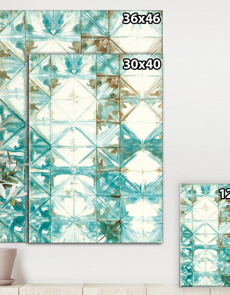 DesignQ Turquoise Watercolor Geometrical IV - Modern & Transitional Canvas Artwork