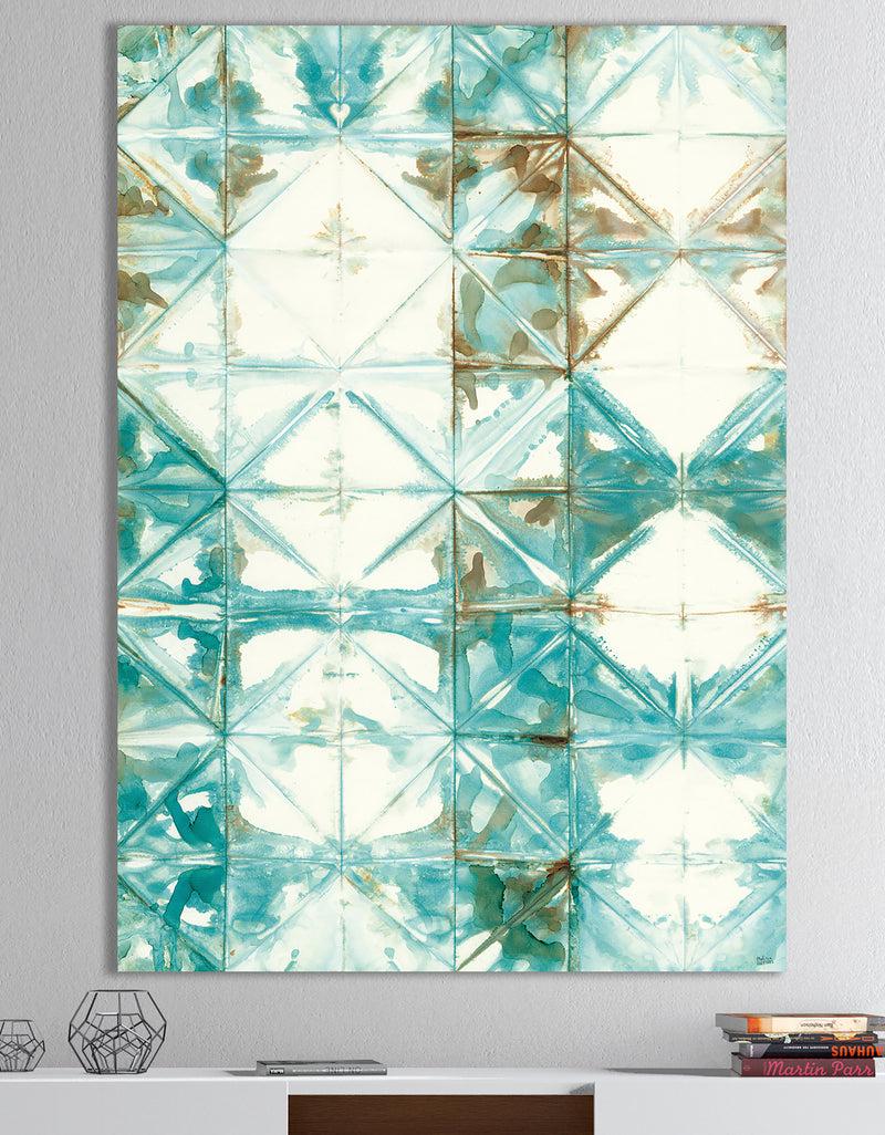 DesignQ Turquoise Watercolor geometrical IV - Modern & Transitional Canvas Artwork