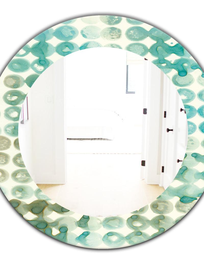 DesignQ Turquoise Watercolor Geometrical V - Mid-Century Mirror - Oval Or Round Wall Mirror