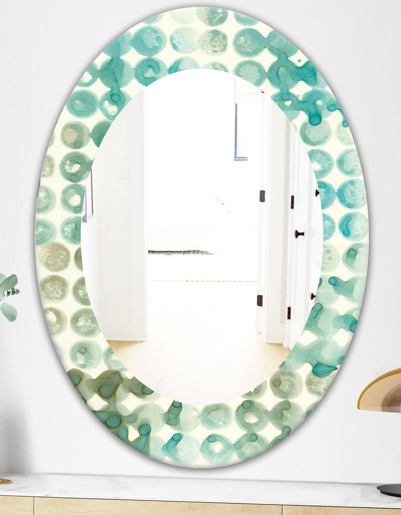 DesignQ Turquoise Watercolor Geometrical V - Mid-Century Mirror - Oval Or Round Wall Mirror
