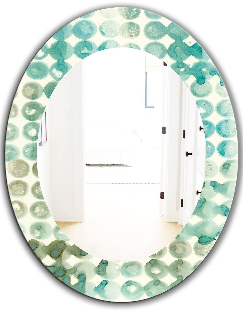 DesignQ Turquoise Watercolor Geometrical V - Mid-Century Mirror - Oval Or Round Wall Mirror