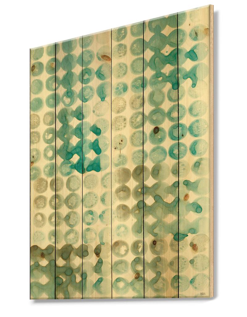 DesignQ Turquoise Watercolor Geometrical V - Modern & Transitional Print On Natural Pine Wood