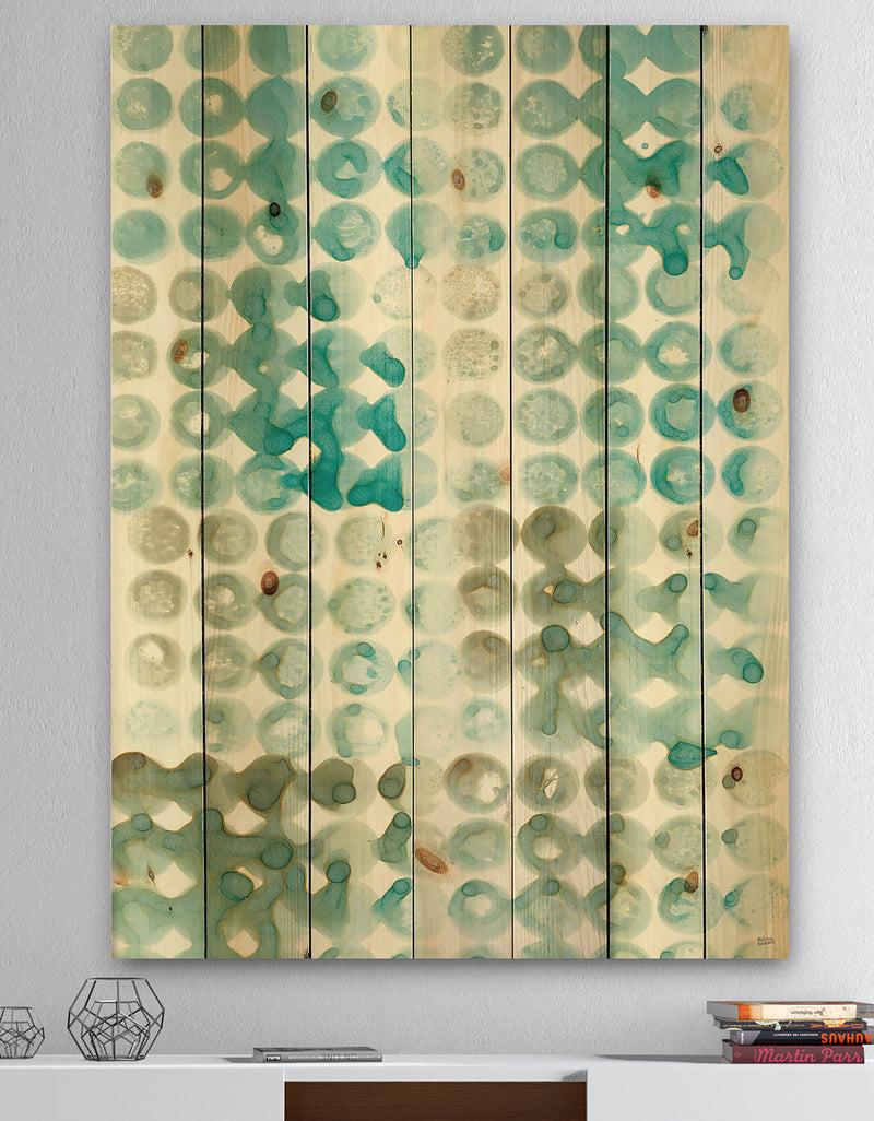 DesignQ Turquoise Watercolor geometrical V - Modern & Transitional Print on Natural Pine Wood