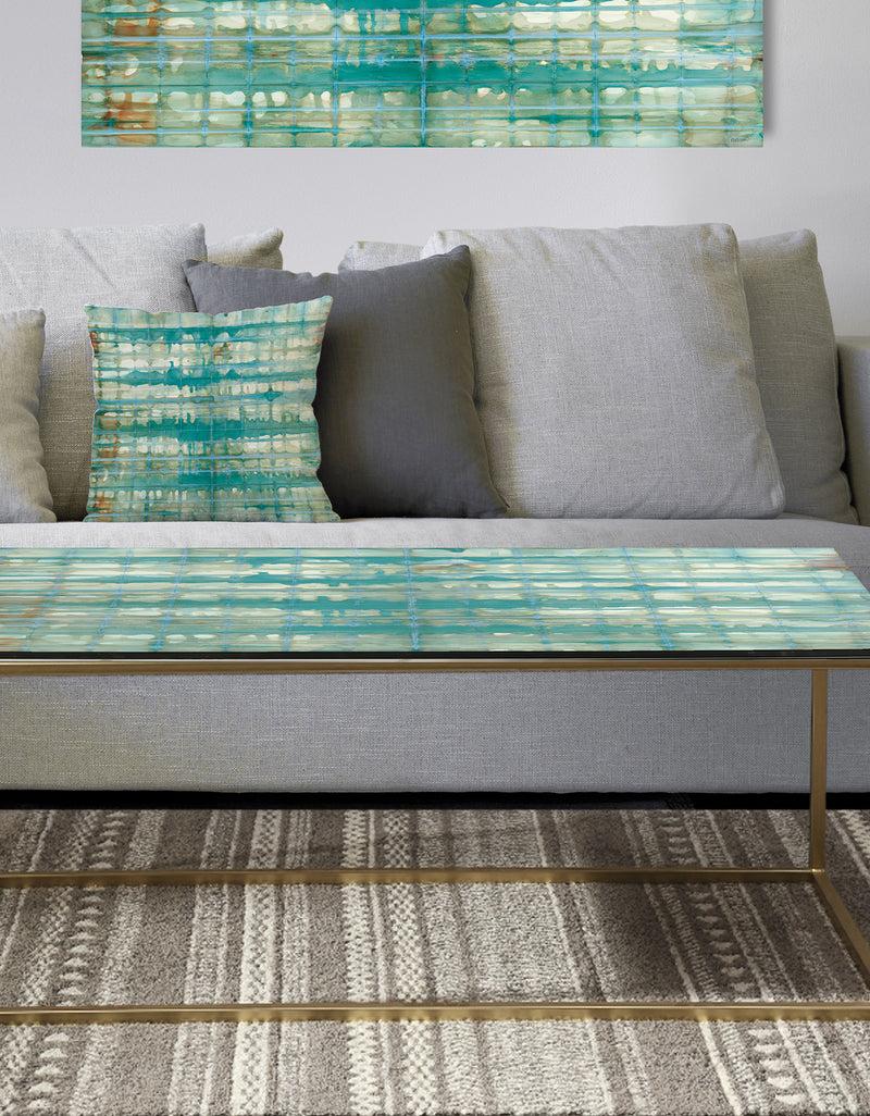DesignQ Turquoise Watercolor Geometrical VIII - Metal Modern Coffee Table