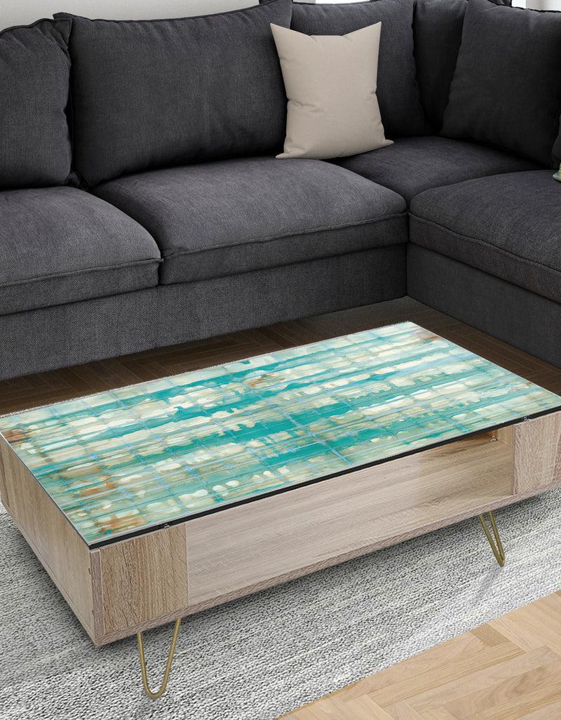 DesignQ Turquoise Watercolor Geometrical VIII - Modern Coffee Table