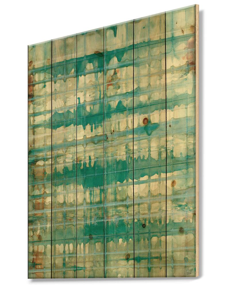 DesignQ Turquoise Watercolor Geometrical VIII - Modern & Transitional Print On Natural Pine Wood