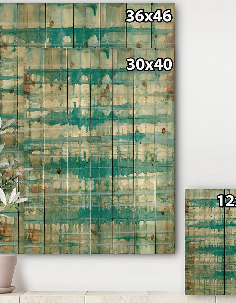 DesignQ Turquoise Watercolor Geometrical VIII - Modern & Transitional Print On Natural Pine Wood