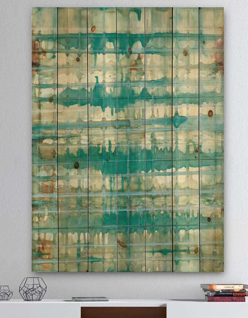 DesignQ Turquoise Watercolor geometrical VIII - Modern & Transitional Print on Natural Pine Wood