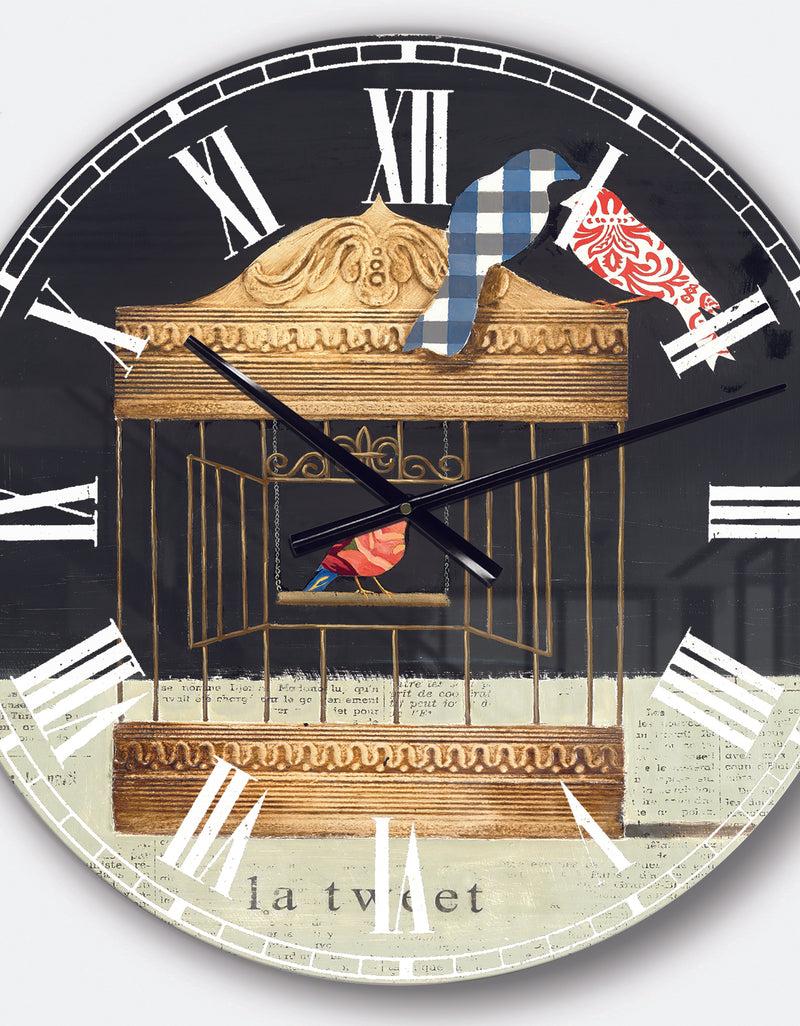 DesignQ Tweet Gold Birdcage Collage - Traditional Large Wall CLock