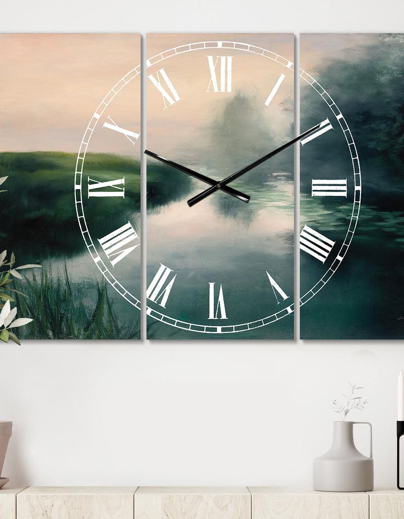 DesignQ Twilight Fog Lakeshore - Cottage 3 Panels Oversized Wall CLock