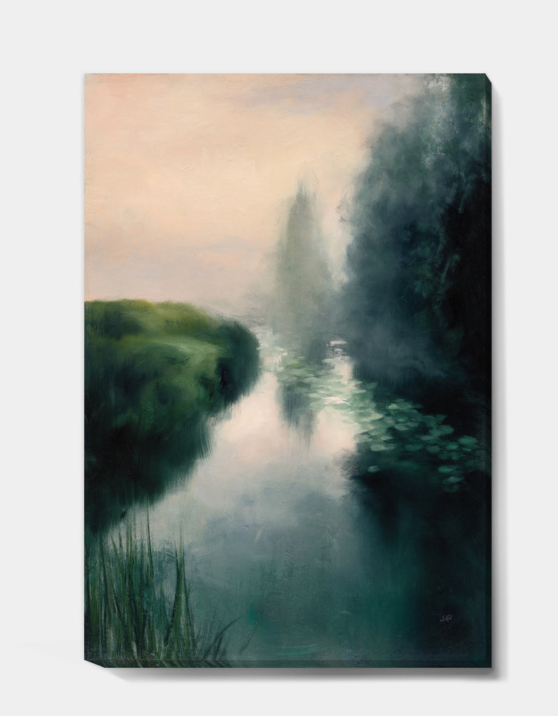 DesignQ Twilight Fog Lakeshore - Landscape & Nature Canvas Art