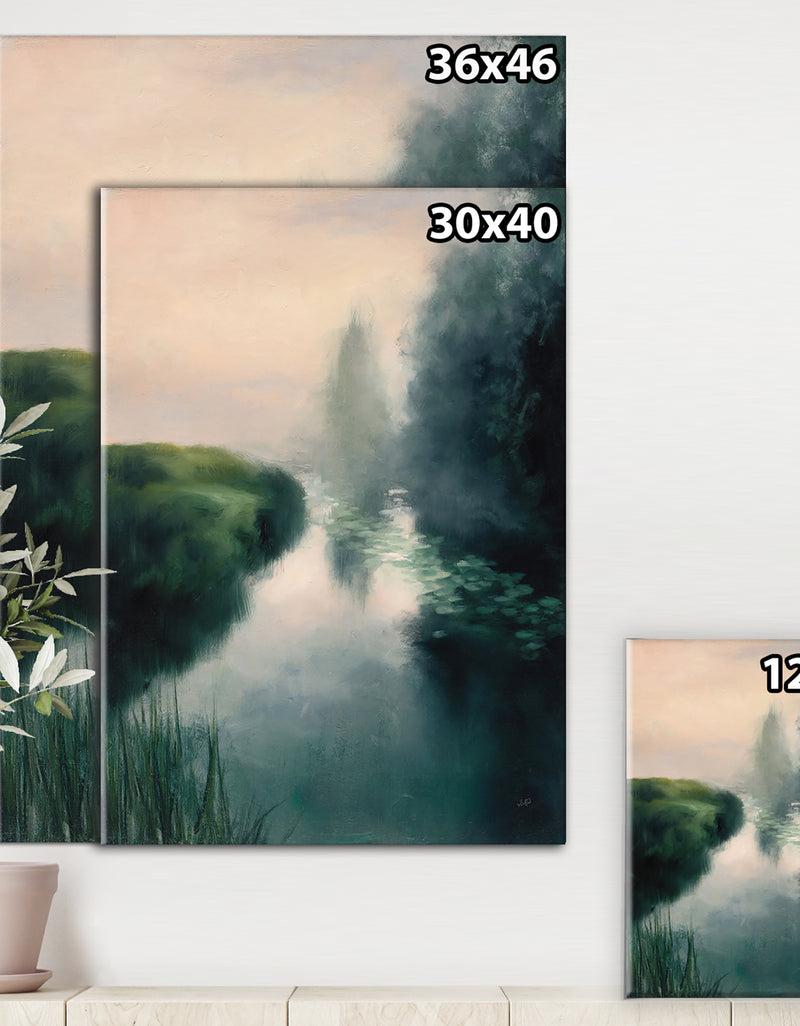 DesignQ Twilight Fog Lakeshore - Landscape & Nature Canvas Art