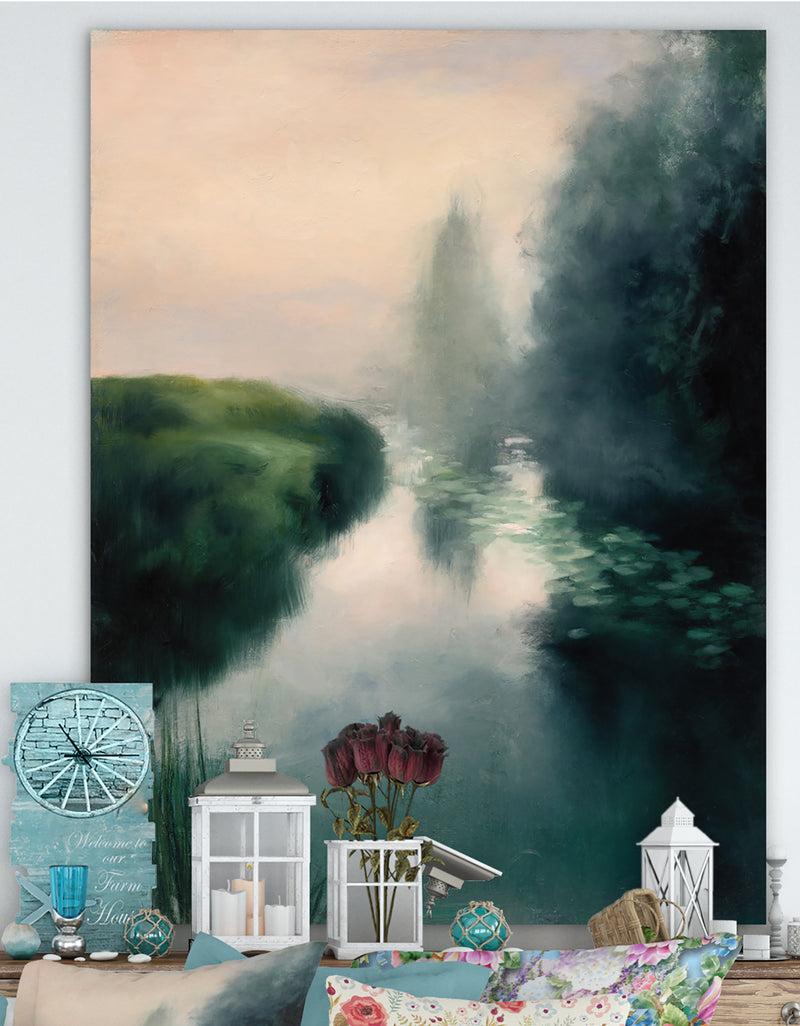 DesignQ Twilight Fog Lakeshore - Landscape & Nature Canvas Art