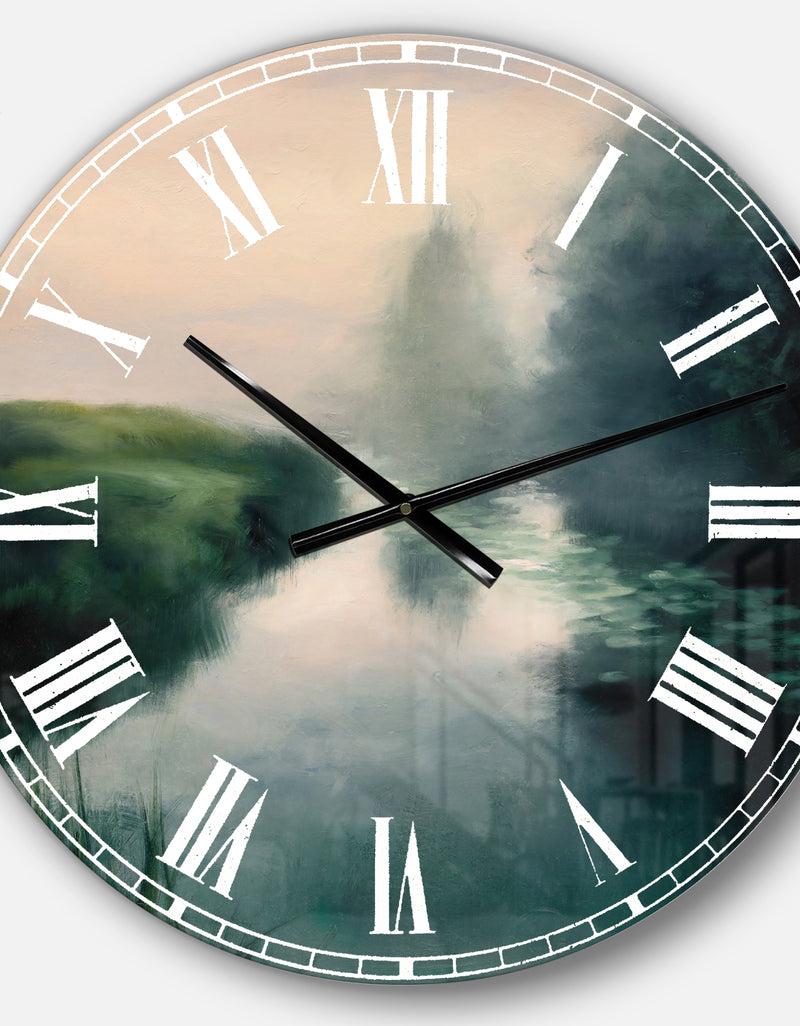 DesignQ Twilight Fog Lakeshore - Landscape & Nature Large Wall CLock