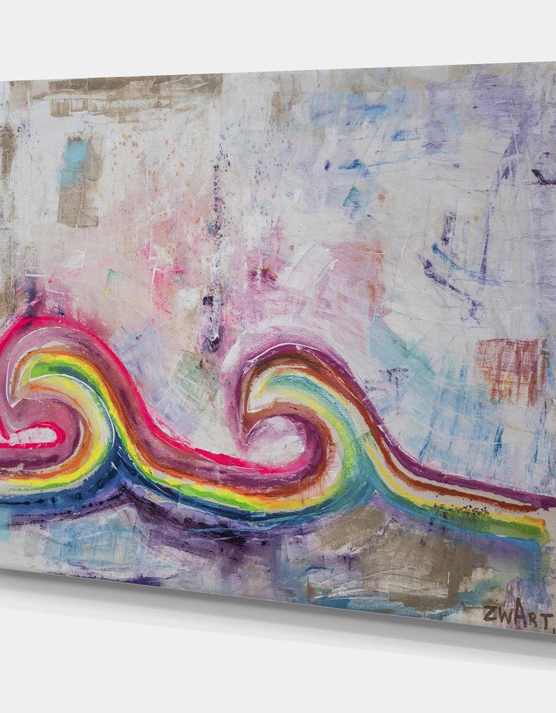 DesignQ Twin Rainbow Wave - Modern & Contemporary Canvas Art Print