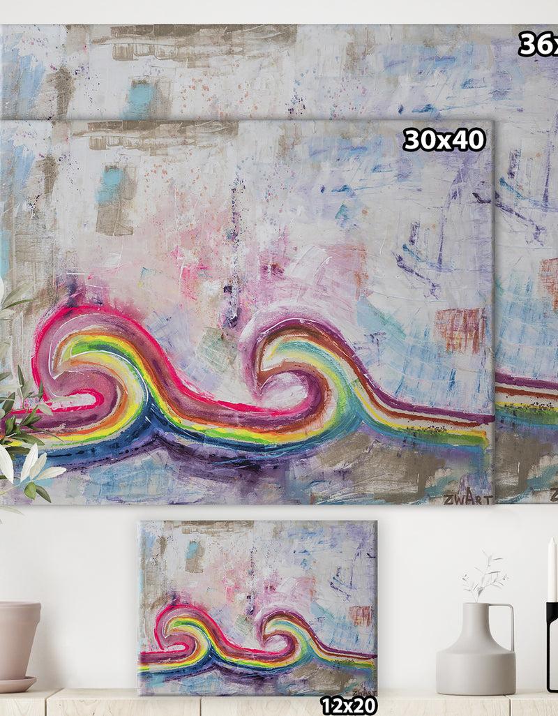 DesignQ Twin Rainbow Wave - Modern & Contemporary Canvas Art Print