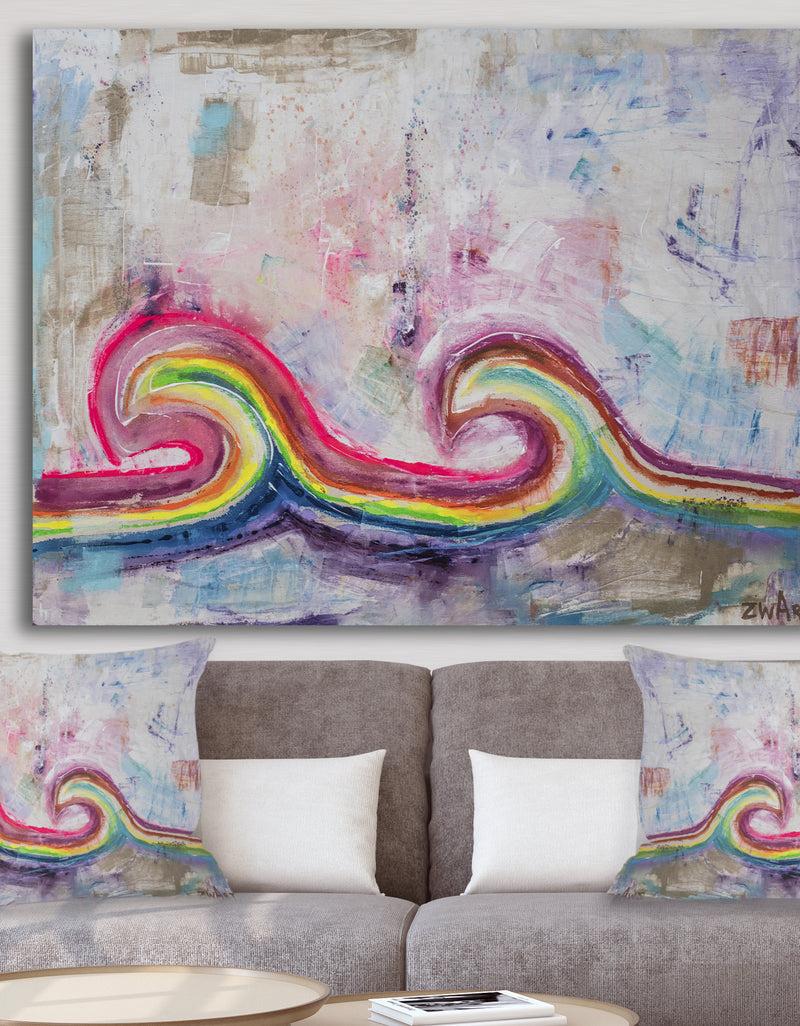 DesignQ Twin Rainbow Wave - Modern & Contemporary Canvas Art Print