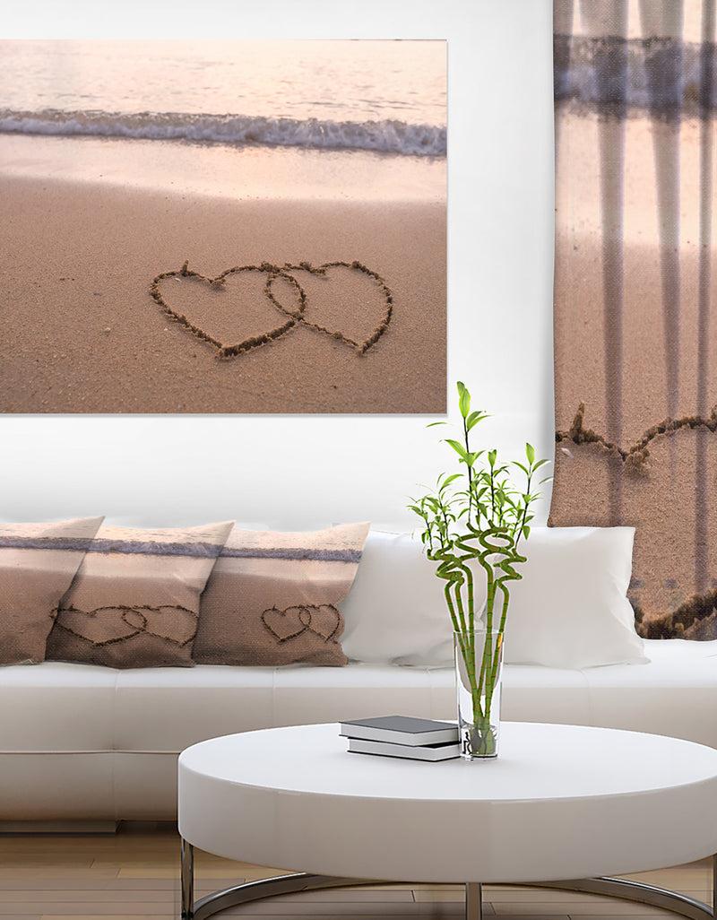 DesignQ Two Hearts Drawn on the Beach - Extra Large Seascape Art Canvas