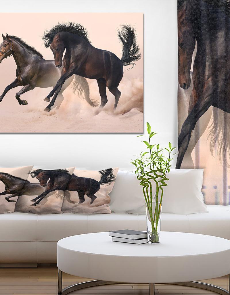 DesignQ Two horse in dust - Animals photographyPrint on Wrapped Canvas