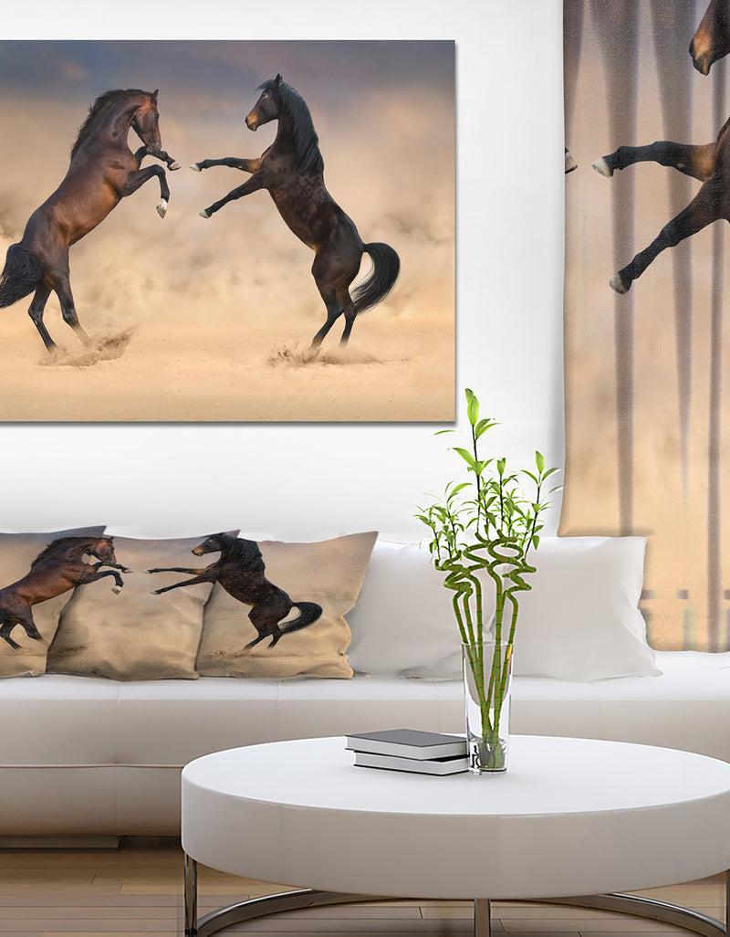 DesignQ Two Stallion Rearing Up - Animals PhotographyPrint On Wrapped Canvas