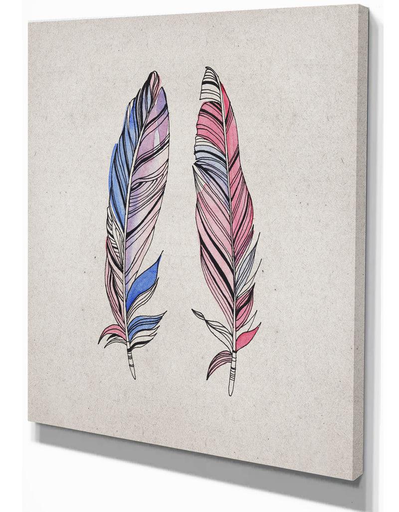 DesignQ Two Vintage Shabby Feather - Animals Painting Print On Wrapped Canvas