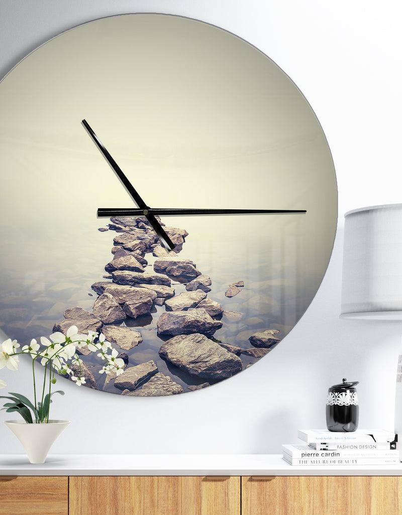 DesignQ Ukraine Minimalist Misty landscape - Oversized Coastal Wall CLock