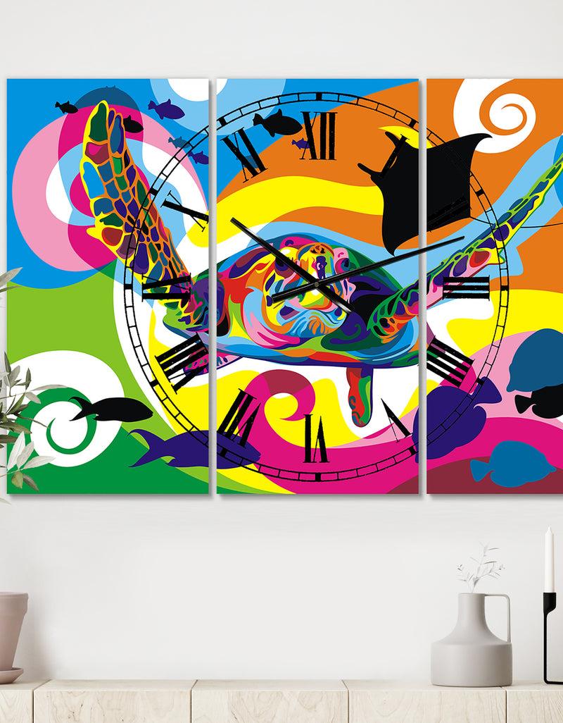 DesignQ Underwater - Oversized Modern Wall Clock - 3 Panels