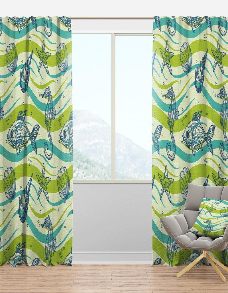 DesignQ Underwater Sea life sea horse and star fish - Coastal Curtain Panels