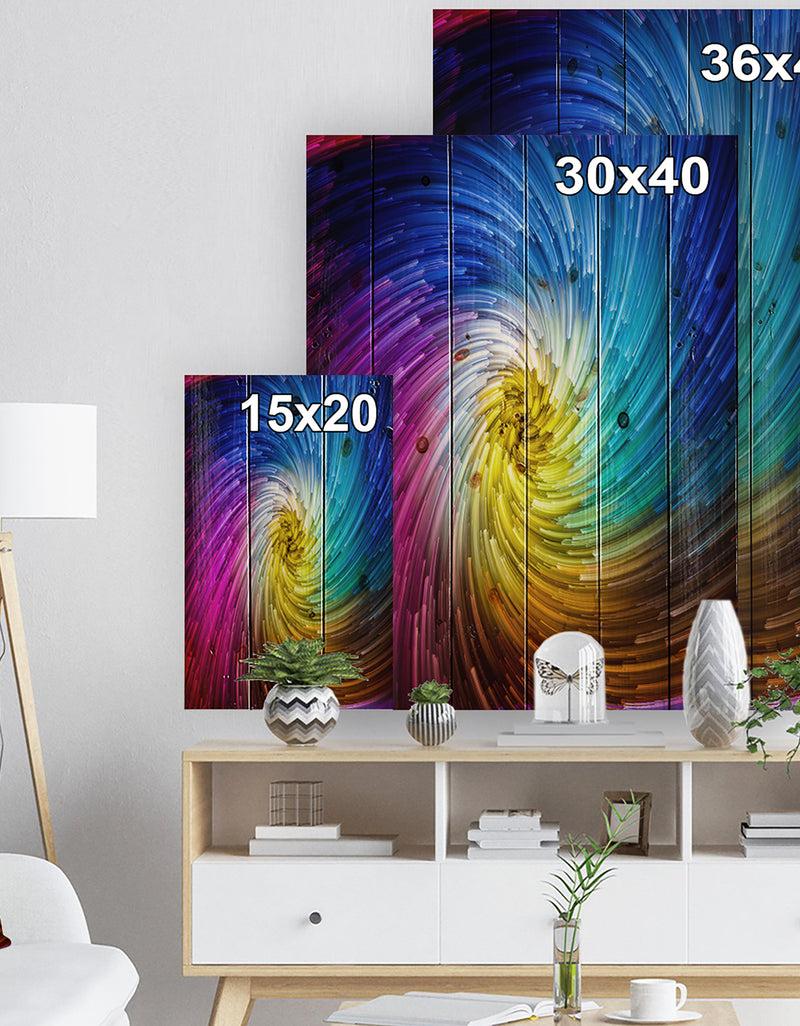 DesignQ Unfolding Of Vibrant Vortex - Contemporary Art Print On Natural Pine Wood