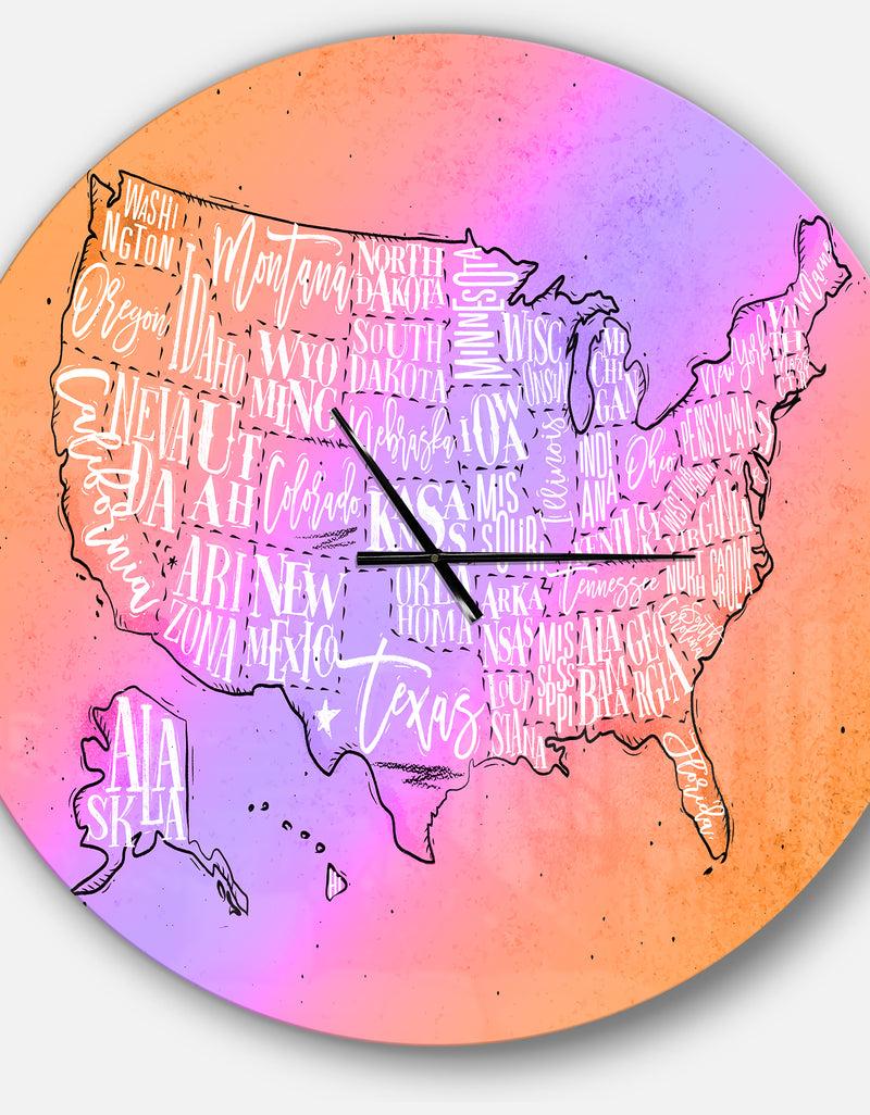 DesignQ United States Yellow Vintage Map - Oversized Farmhouse Wall CLock