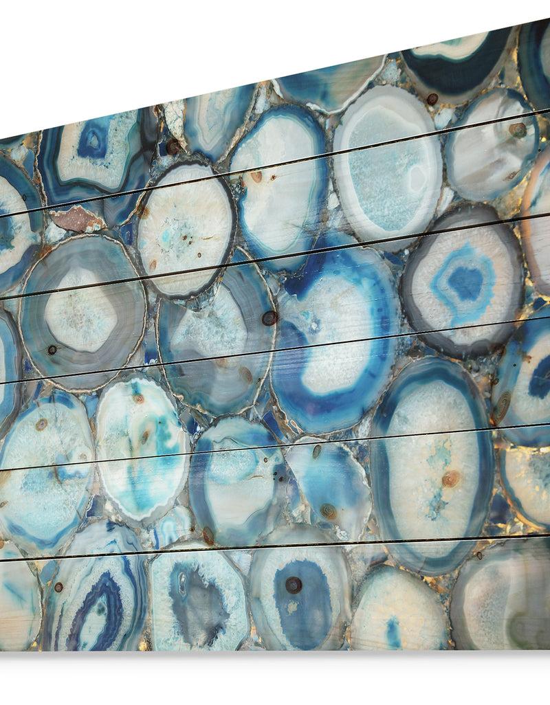 DesignQ Unusual Stone Decorative Blue Turquoise -Stone Print On Natural Pine Wood