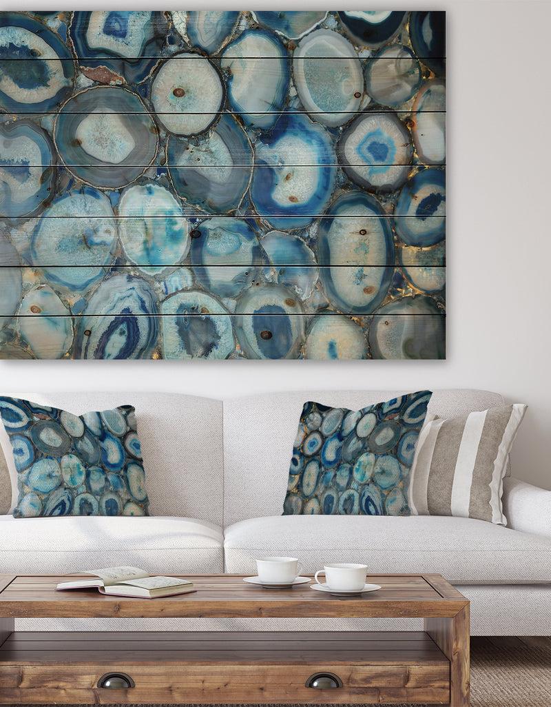 DesignQ Unusual stone decorative blue turquoise -Stone Print on Natural Pine Wood