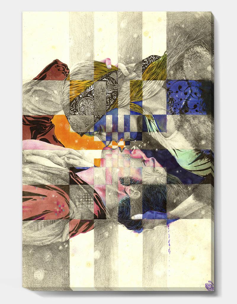 DesignQ Urban Couple Colorful Kiss - Modern & Contemporary Canvas Wall Art