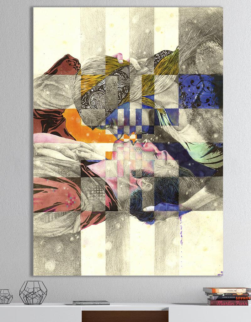 DesignQ Urban Couple Colorful Kiss - Modern & Contemporary Canvas Wall Art
