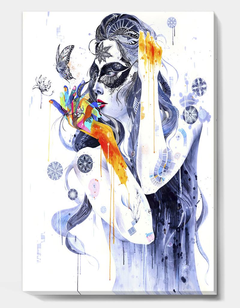 DesignQ Urban Girl Watching Butterfly - Modern & Contemporary Canvas Wall Art