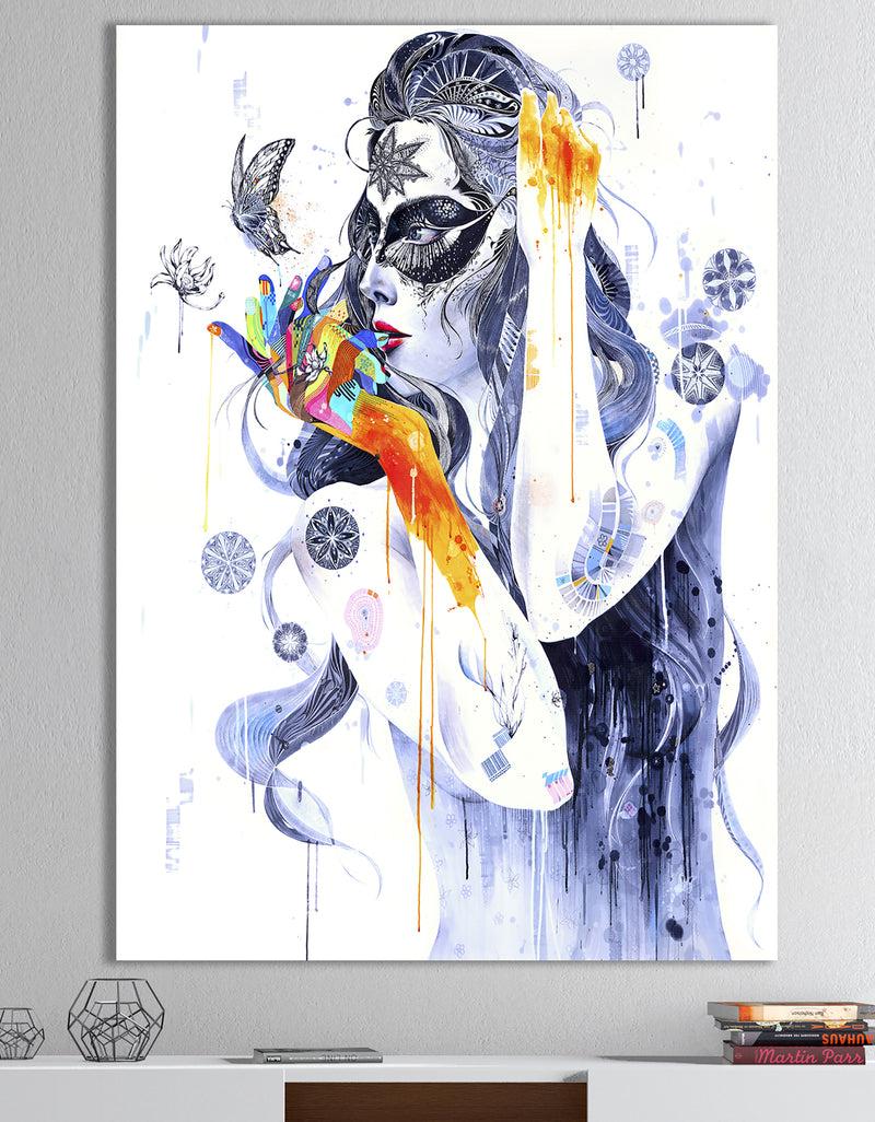 DesignQ Urban Girl Watching Butterfly - Modern & Contemporary Canvas Wall Art