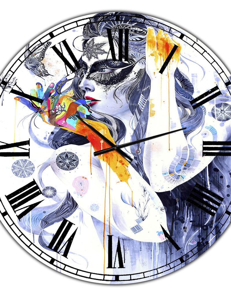 DesignQ Urban Girl Watching Butterfly - Oversized Modern Wall Clock