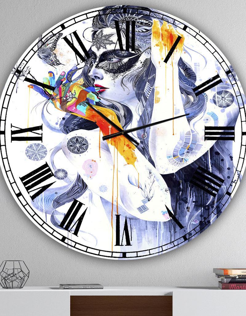 DesignQ Urban Girl Watching Butterfly - Oversized Modern Wall Clock
