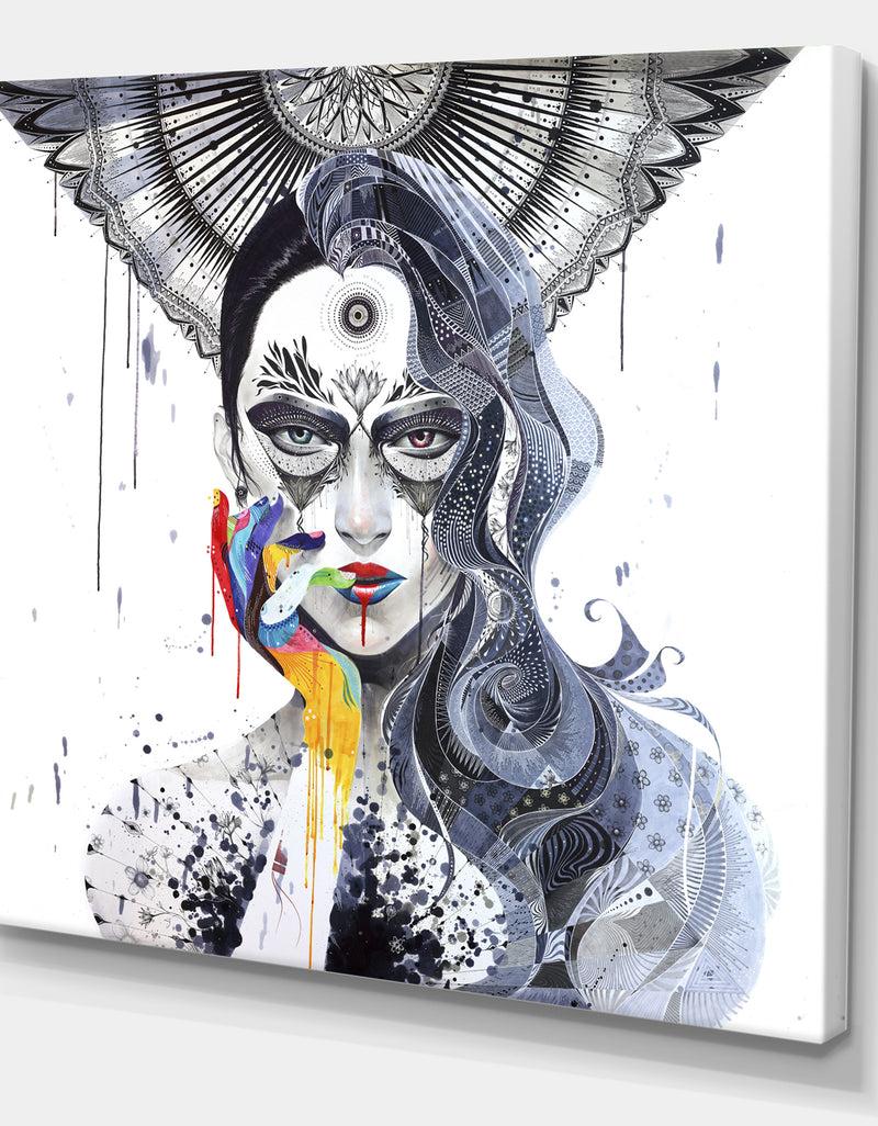 DesignQ Urban Lady With Rainbow Hand - Modern & Contemporary Premium Canvas Wall Art
