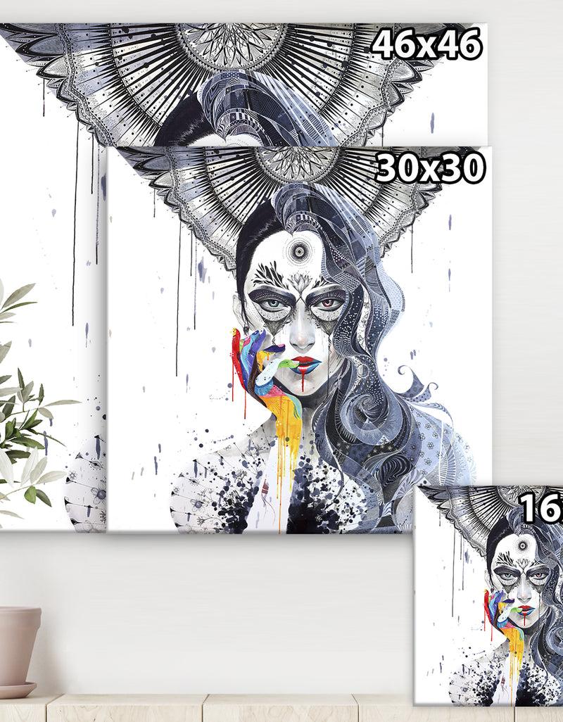 DesignQ Urban Lady With Rainbow Hand - Modern & Contemporary Premium Canvas Wall Art