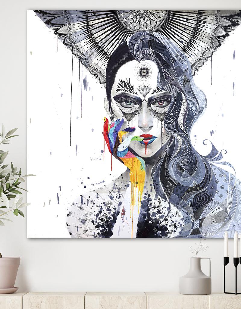 DesignQ Urban Lady With Rainbow Hand - Modern & Contemporary Premium Canvas Wall Art